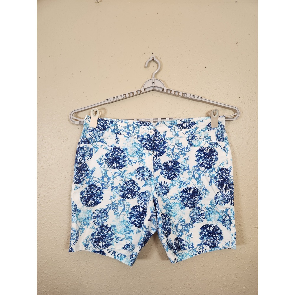 Coral Bay Floral Print Golf Shorts Blue White Casual Summer Size 18